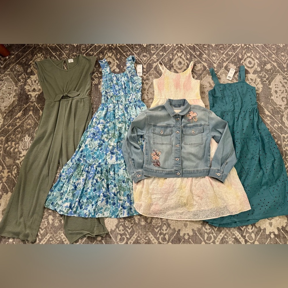 Abercrombie kids Girls Light Blue Floral Denim Jacket and Dress Set